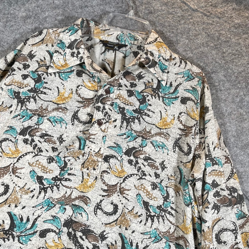 Vintage JCPenney MW Tapered Shirt Mens XL Brown Green Disco‎ 70's Abstract Print